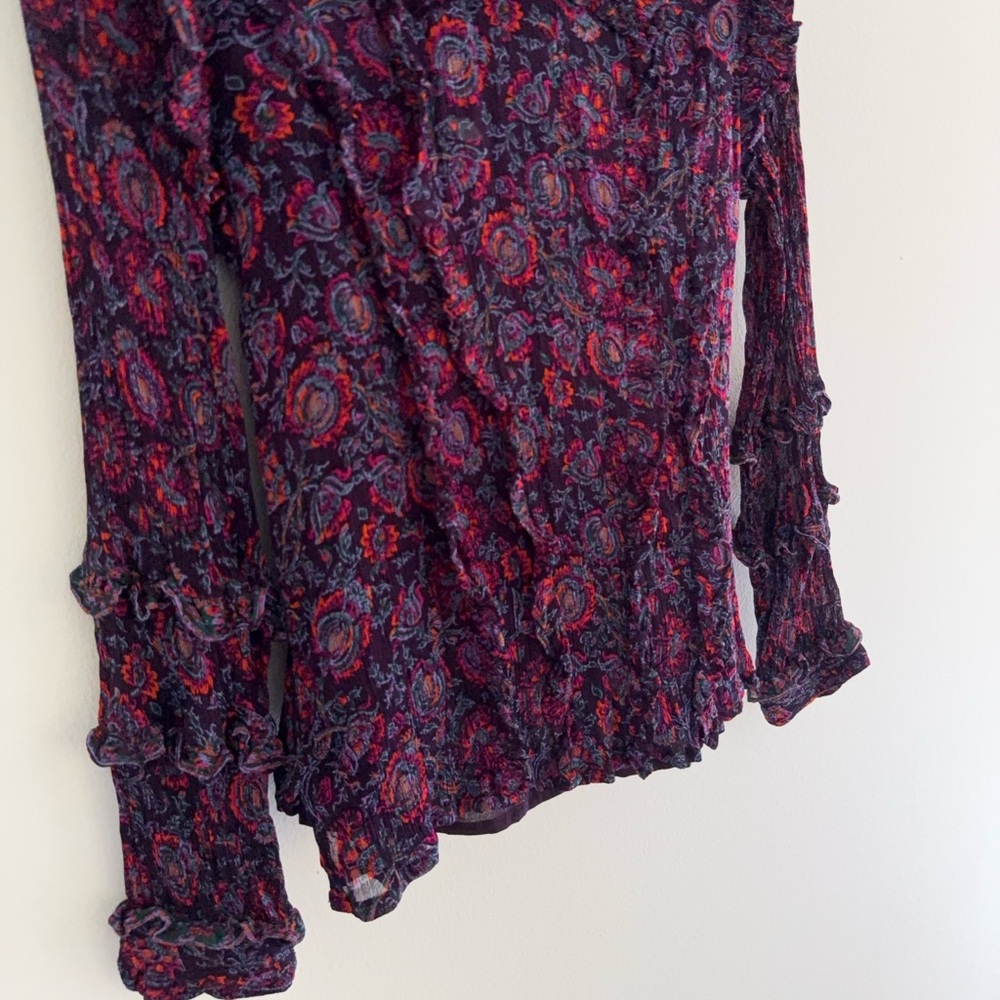 Cleobella Purple Floral Ruffled Long Sleeve Blouse Medium - Picture 4 of 7